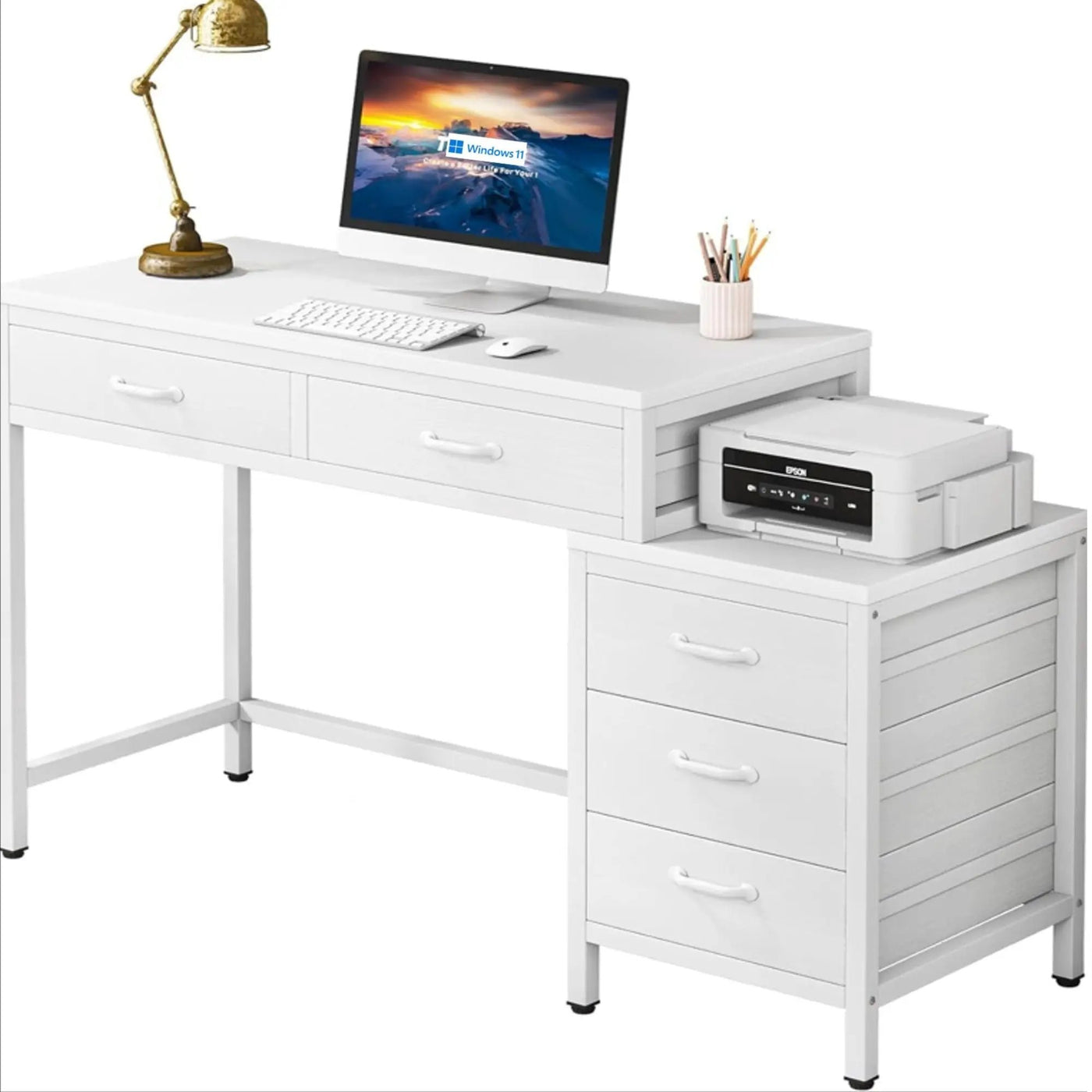 Computer Desk With Reversible 5 Drawer Storage, Frame Writing Table For Small Spaces by HouseOfZazla