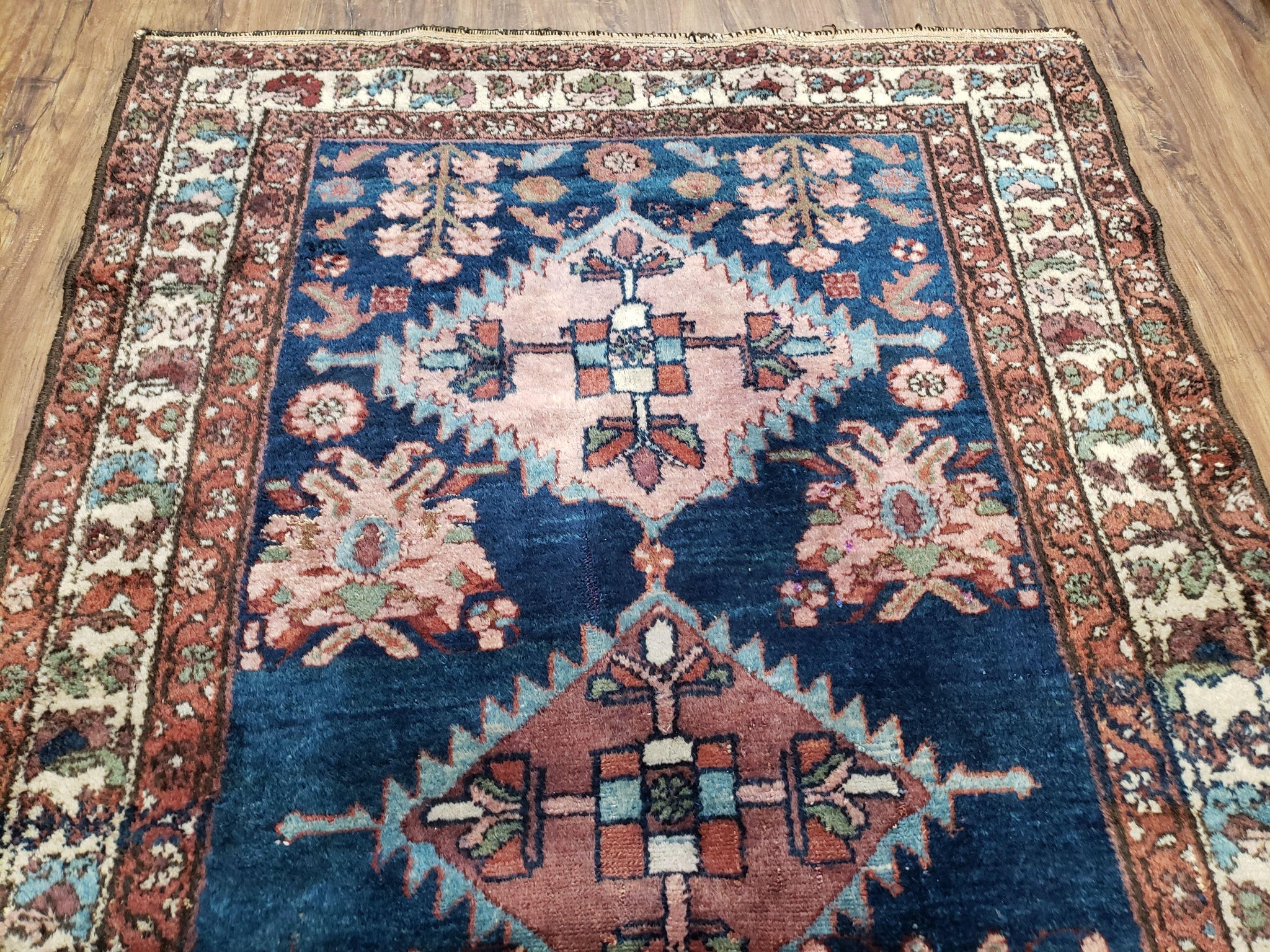 Blue Vintage Persian Hamadan Rug, Wool, Hand-Knotted, 4x6 ft by Jewel Rugs