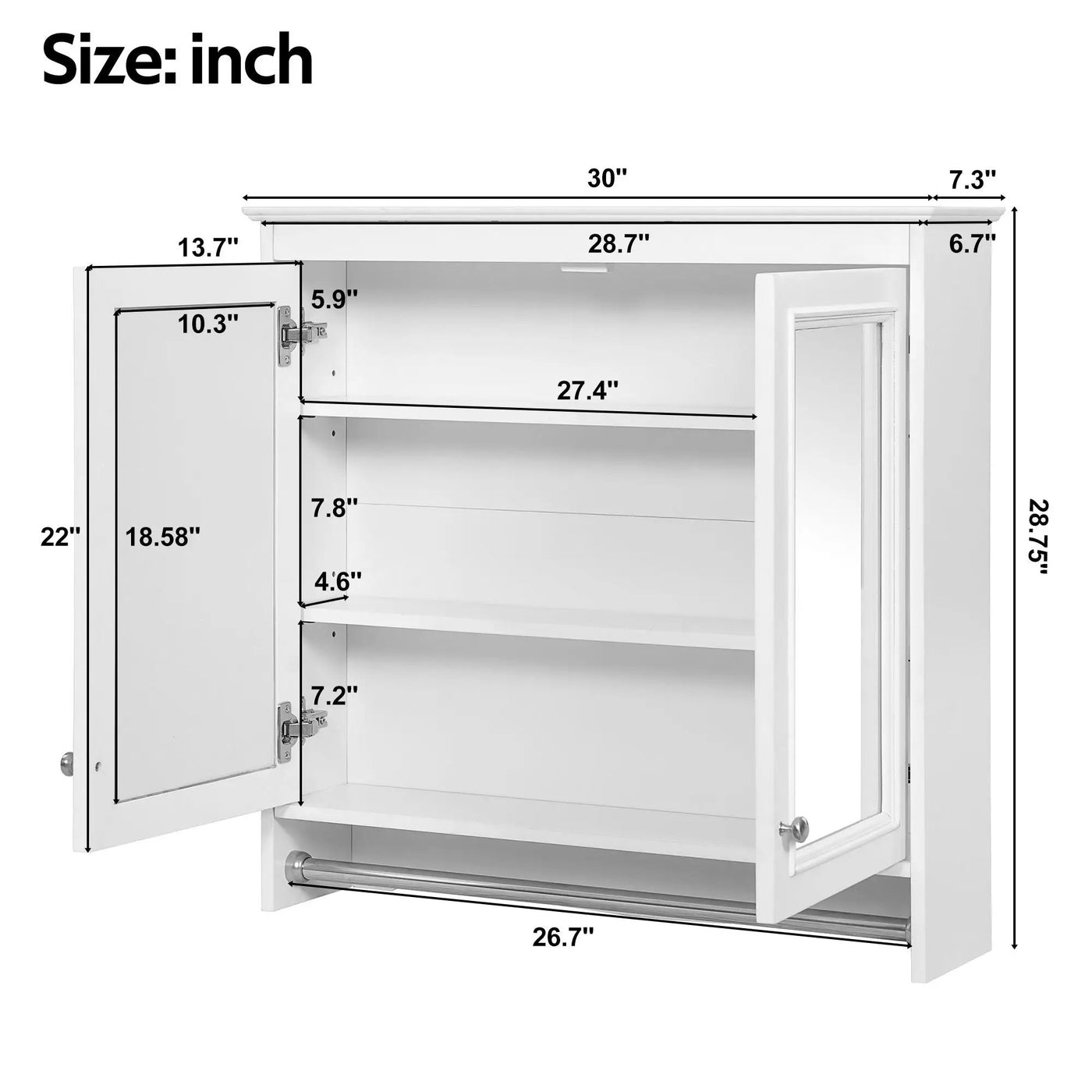 Modern Wall-Mounted Mirror Cabinet With Adjustable Shelves, Soft-Close Doors, High-Definition Mirror by HouseOfZazla