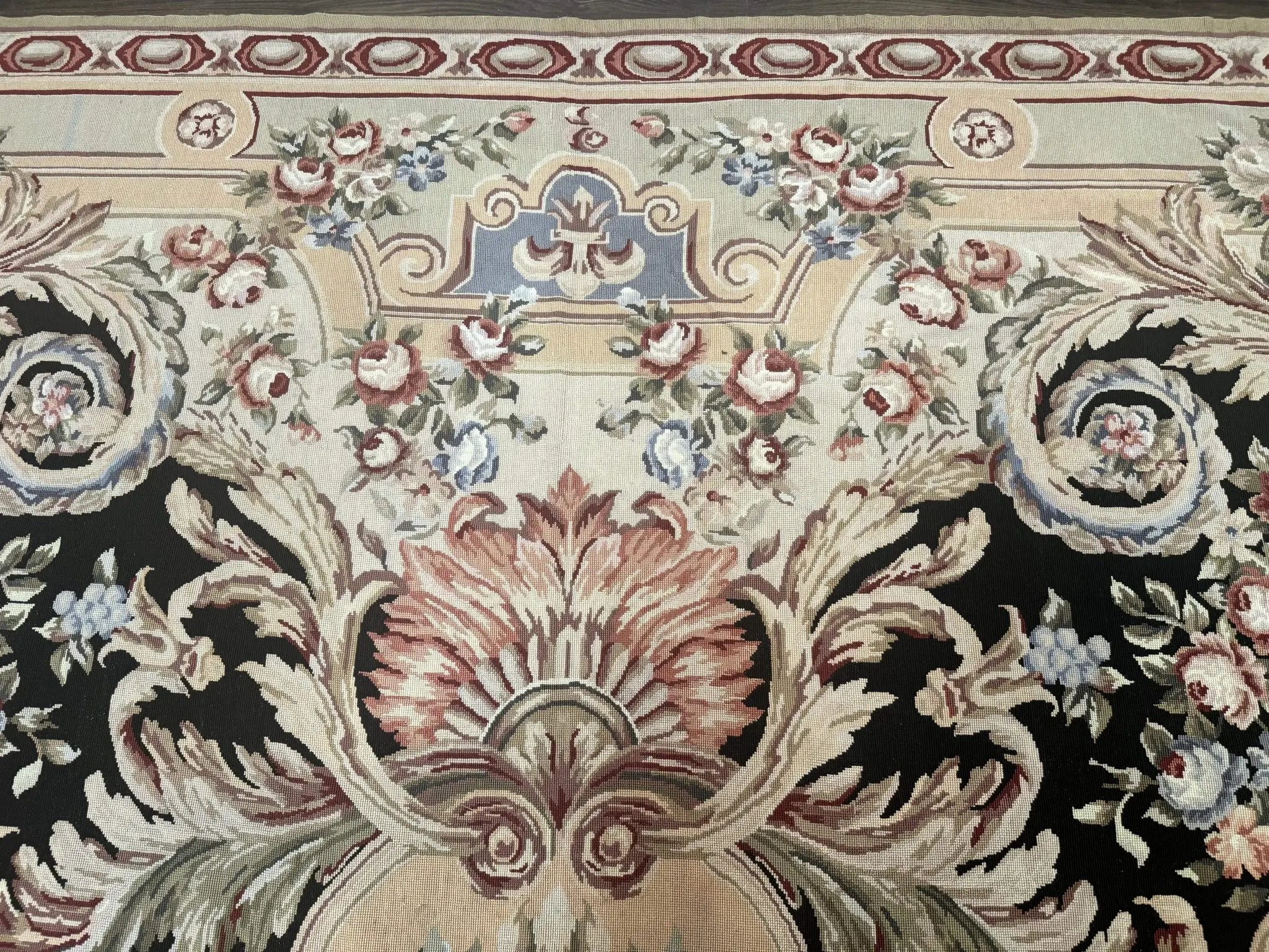 Wonderful Needlepoint Rug 10x14, Large Aubusson Carpet, Floral, Elegant, European Design by Jewel Rugs