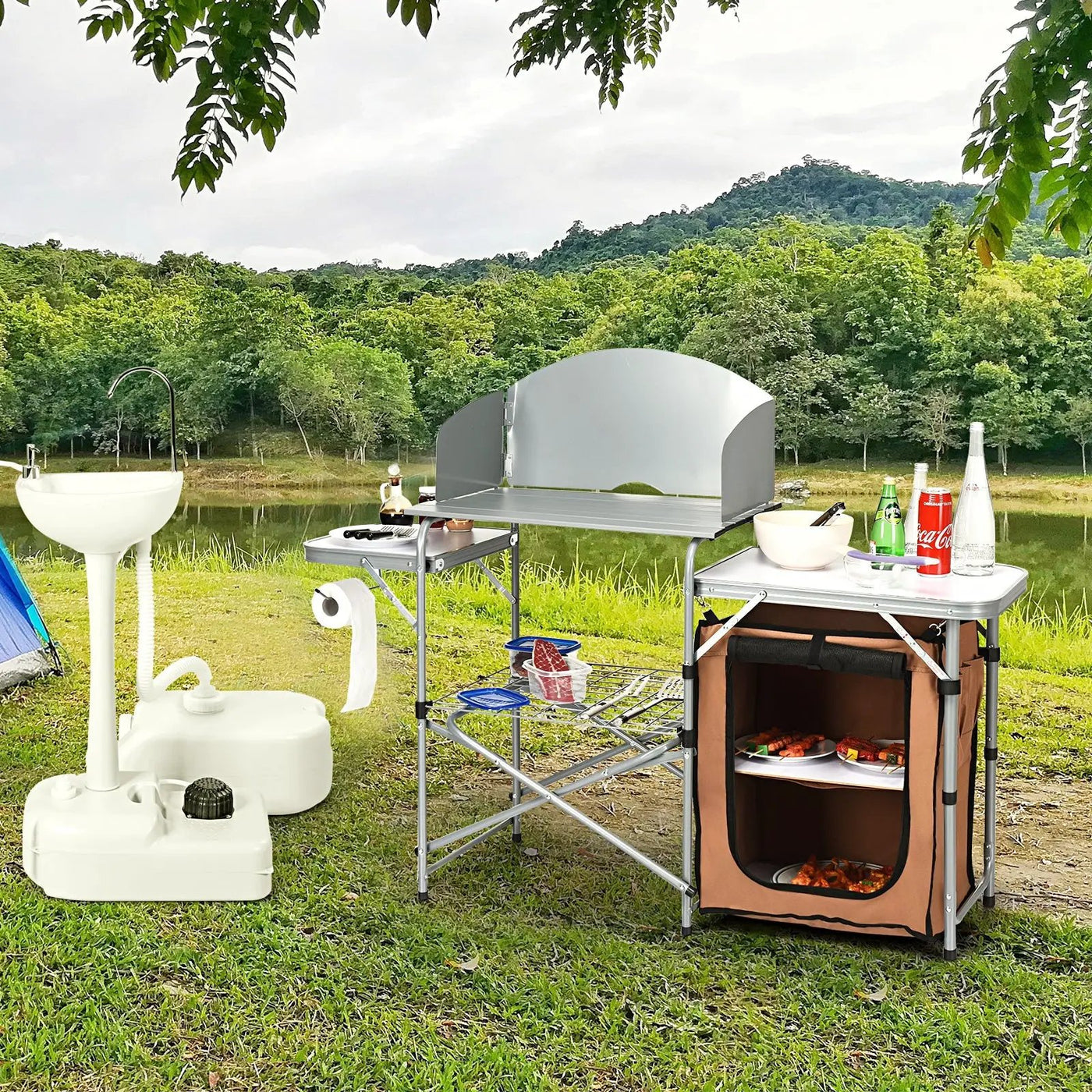 Foldable Outdoor BBQ Portable Grilling Table With Windscreen Bag by DirectDeals