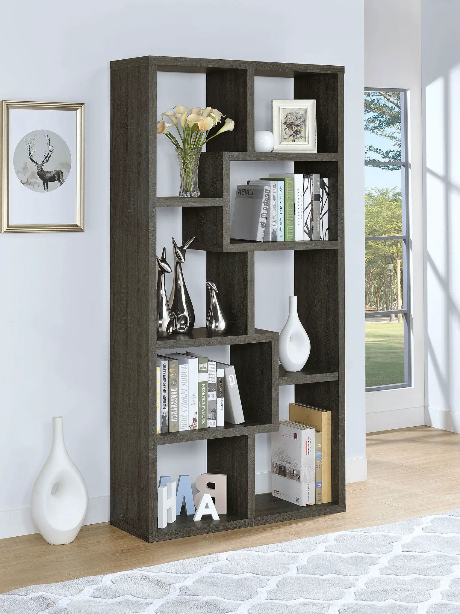 Theo 71-inch 6-shelf Bookshelf Weathered Grey by Unique Piece Furniture