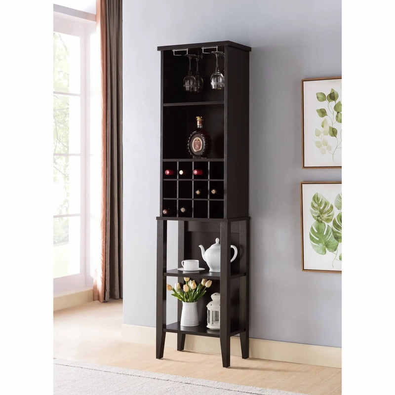 Wooden Wine Bottle Rack Metal Wine Glass Rack Four Shelves - Red Cocoa / Espresso by HouseOfZazla