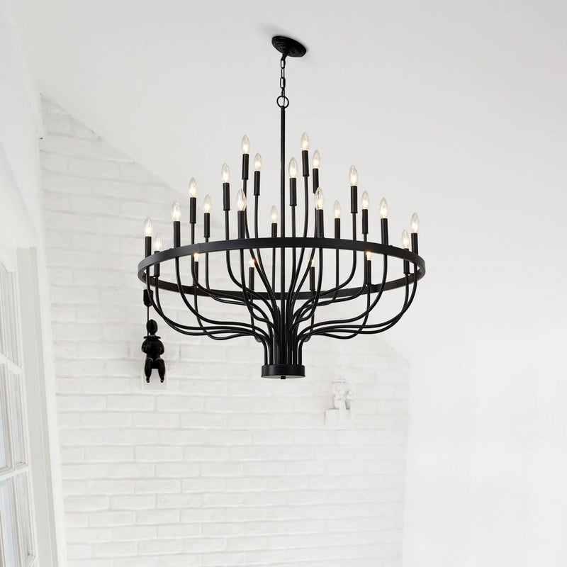 24 Light Chandelier Industrial Iron Candle Chandelier Modern Suspended Farmhouse Chandeliers Pendant Light Fixtures For Dining Room Bedroom Living Room Kitchen Island Foyer E12 Bulb (No Include) - Black by HouseOfZazla