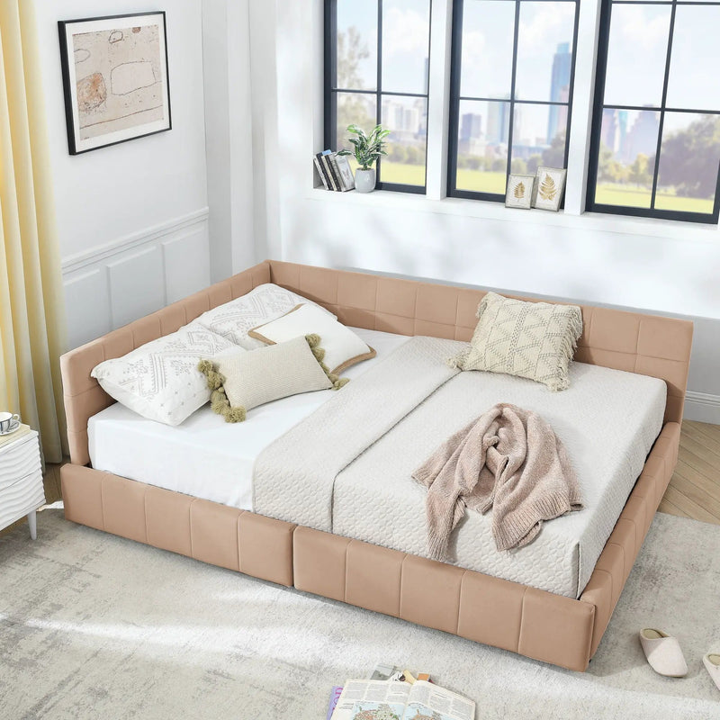 Mid-Century Storage Upholstered Tufted Bed Frame With Backrest And Armrests by Unique Piece Furniture