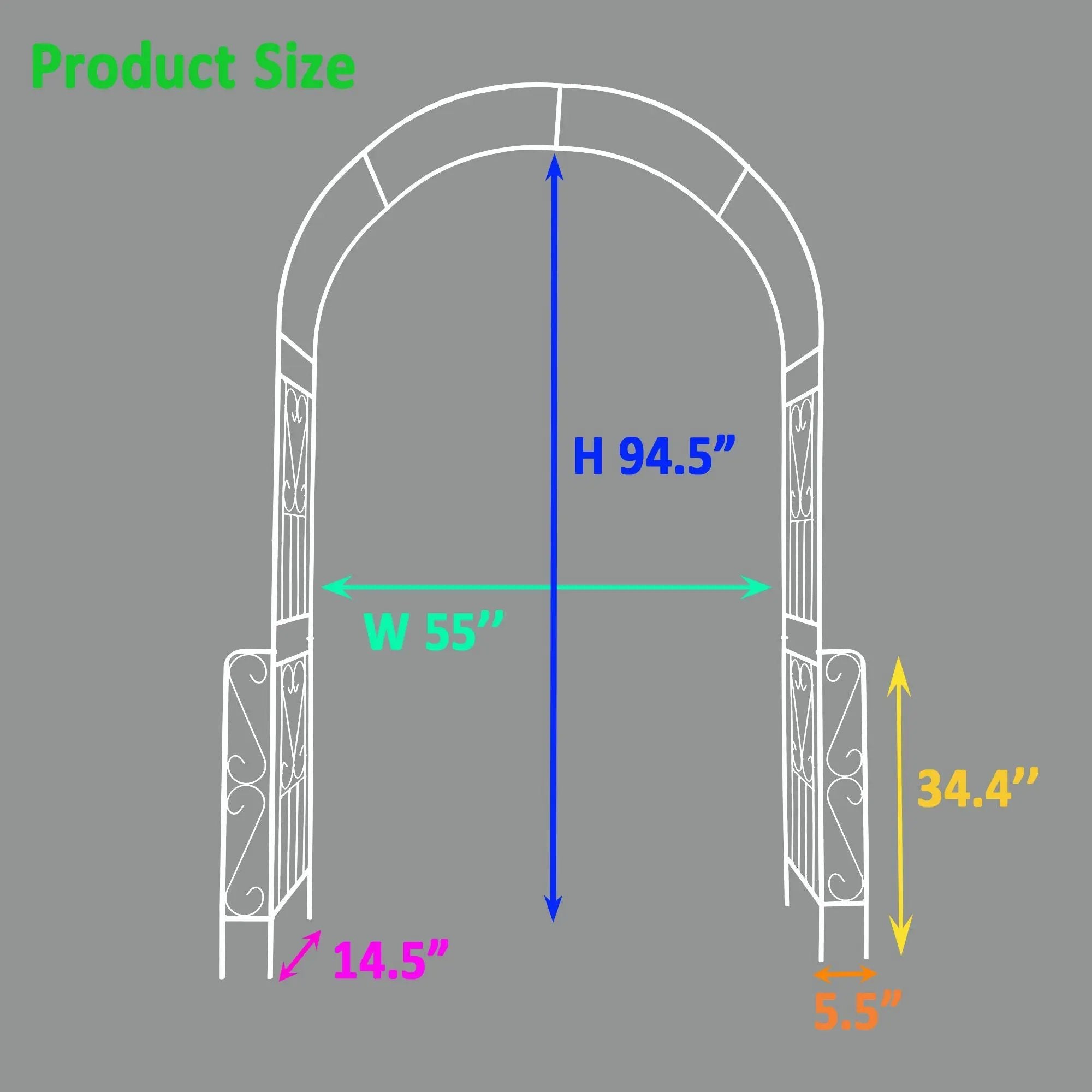Metal Garden Arch W55'' x H94.5'' - Cream White Outdoor Arbor by HouseOfZazla