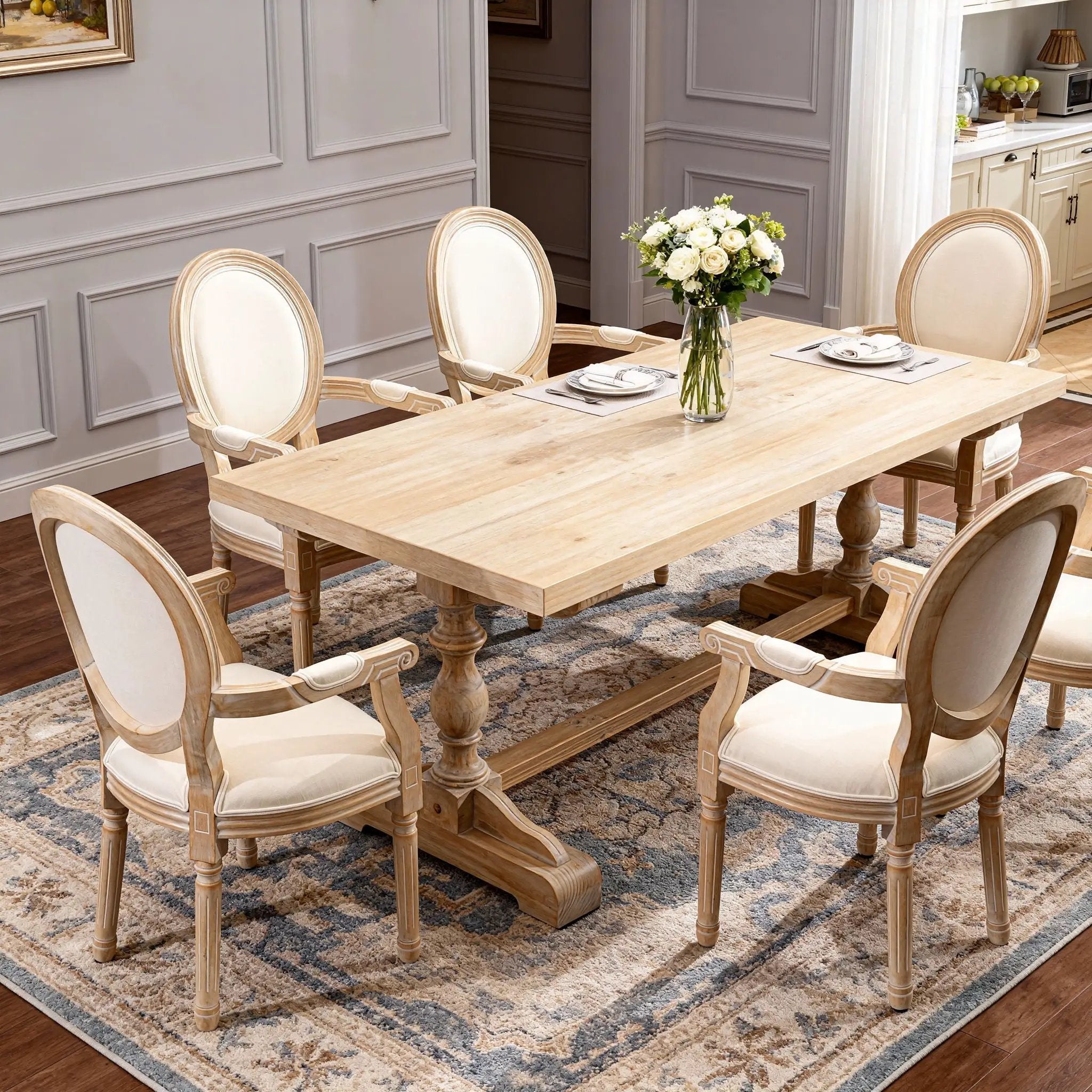French Vintage Upholstered Fabric Dining Armchair (Set of 2) by Unique Piece Furniture