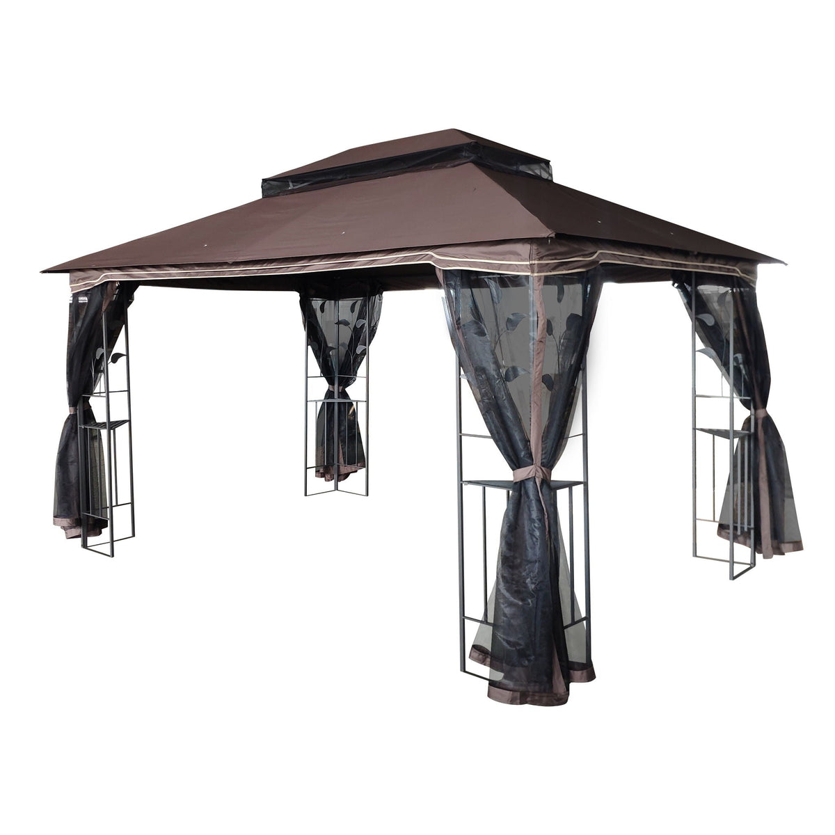 Patio Gazebo Tent with Double Roof and Mosquito Net - Dark Gray or Dark Brown