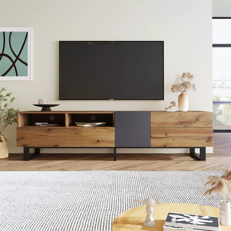 TV Stand For 80'' TV With Double Storage Space, Media Console Table With Drop Down Door by Unique Piece Furniture
