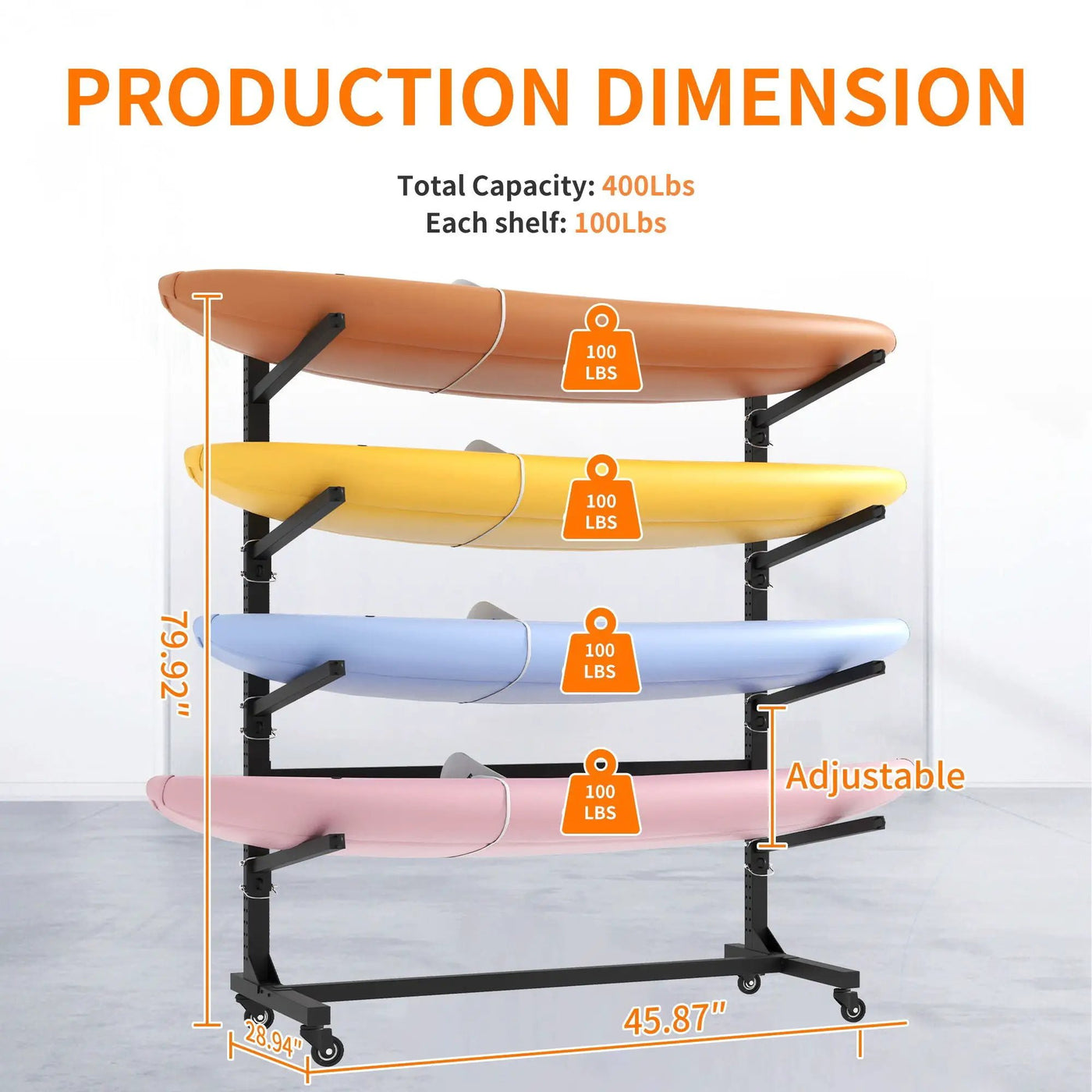 Freestanding Kayak Storage Rack With Lockable Wheels For Kayak, Canoe, Sup & Surfboard by HouseOfZazla