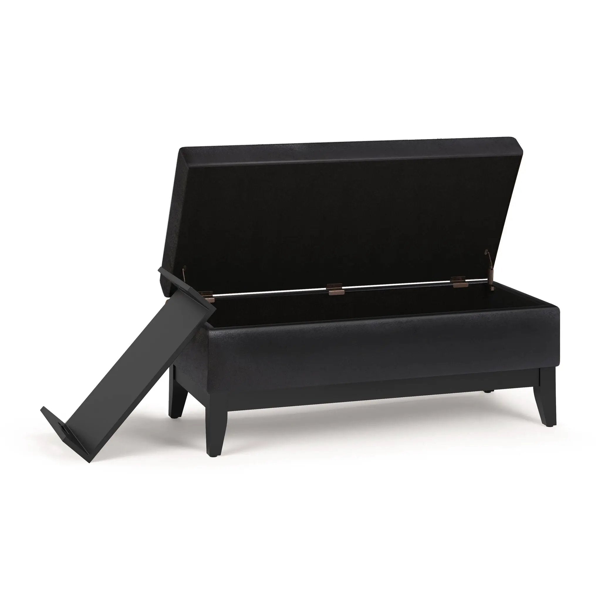 Oregon - Storage Ottoman Bench With Tray - Distressed Black by HouseOfZazla