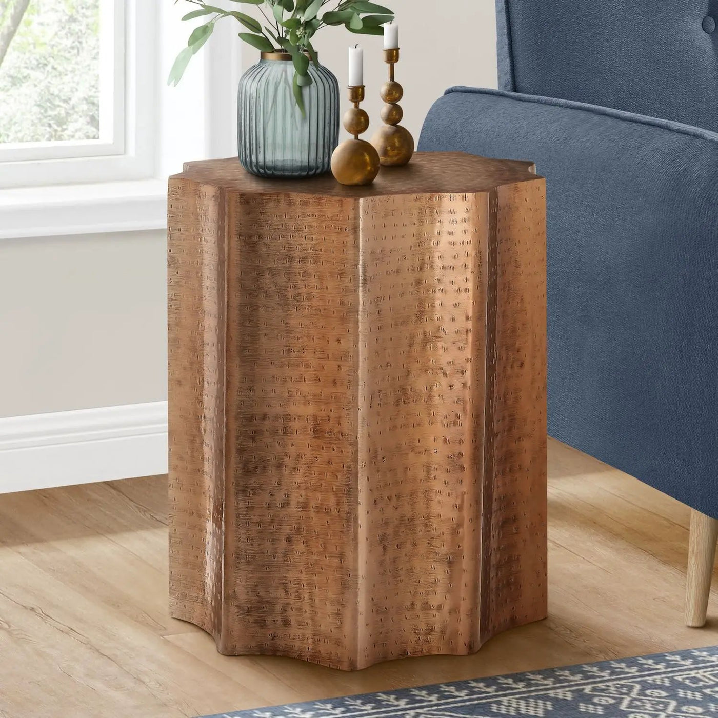 Drum Accent Side Table, Stylish Scalloped Design by Unique Piece Furniture