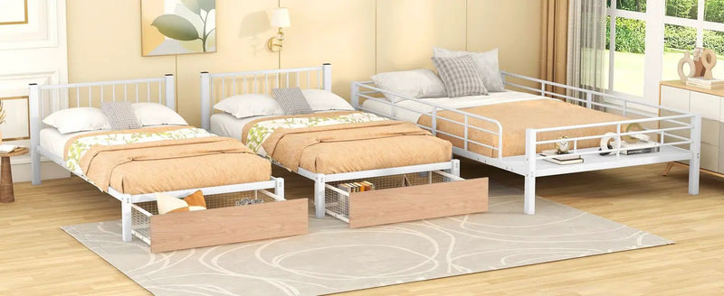 Triple Bunk Bed With Drawers And Guardrails
