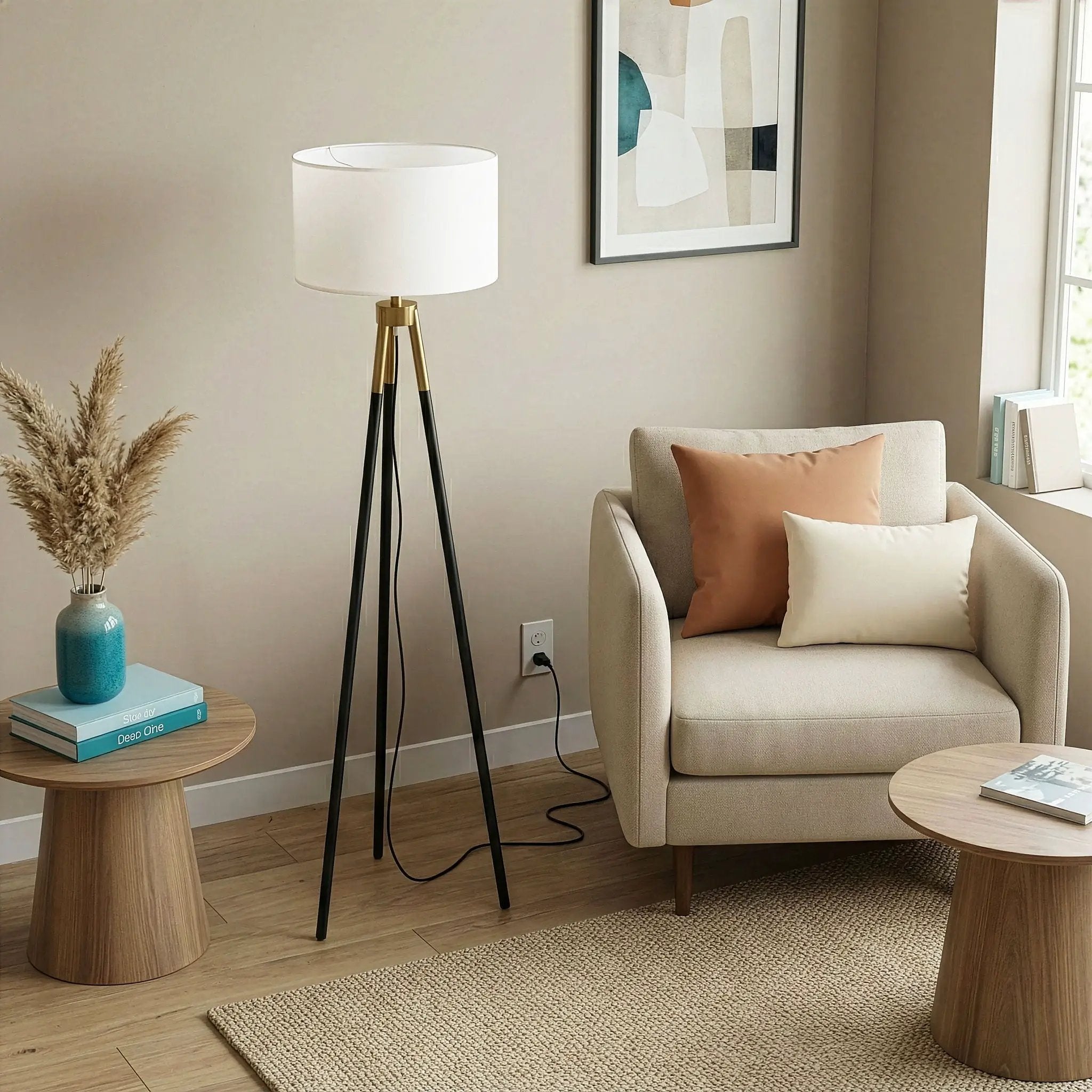 Sway - Floor Lamp With On / Off Switch Triple Legs Shade - Black / Gold / White by Unique Piece Furniture