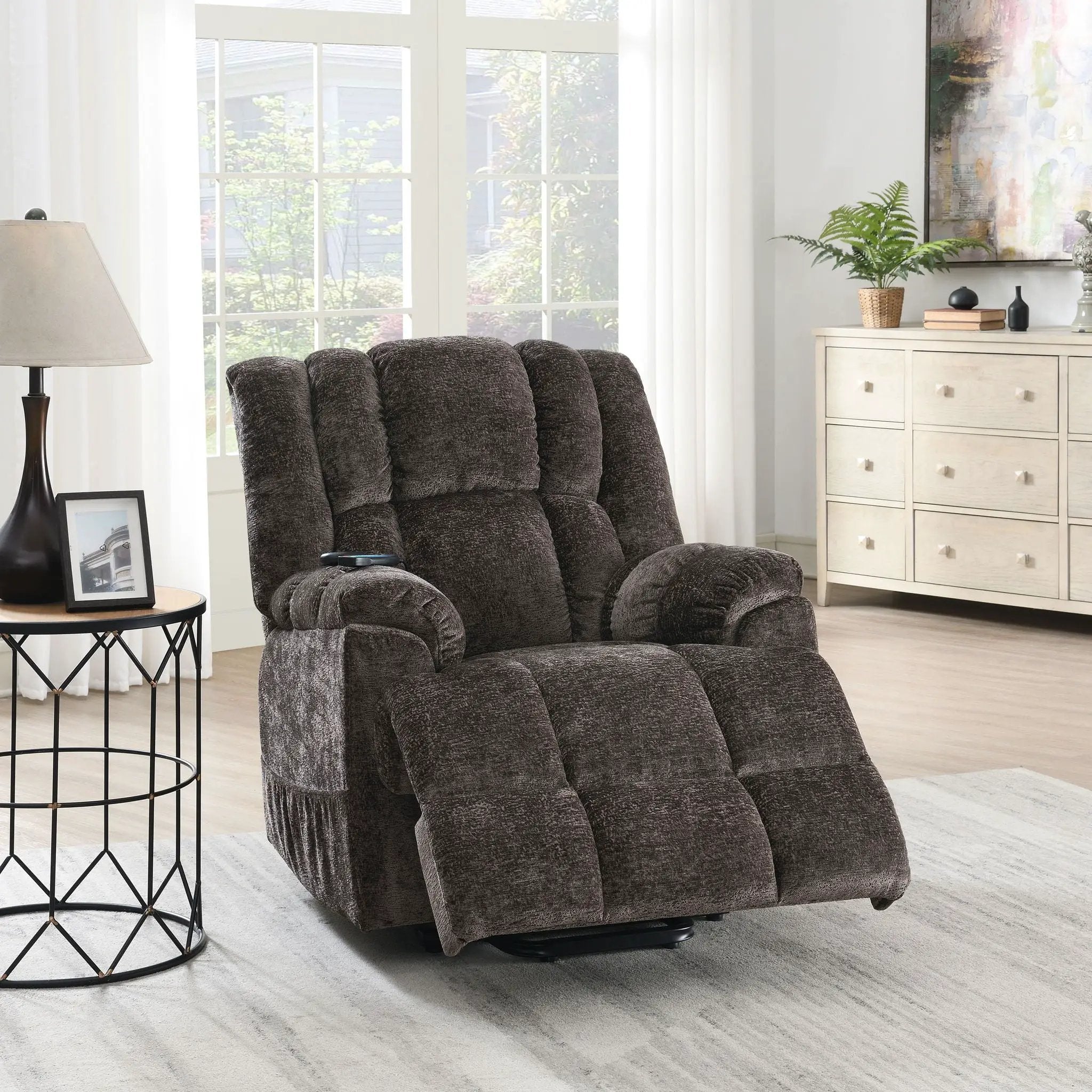 Power Motion Recliner With Lift Heating Massage Function - Brown by Unique Piece Furniture