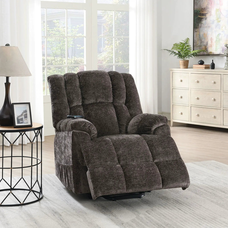 Power Motion Recliner With Lift Heating Massage Function - Brown by Unique Piece Furniture