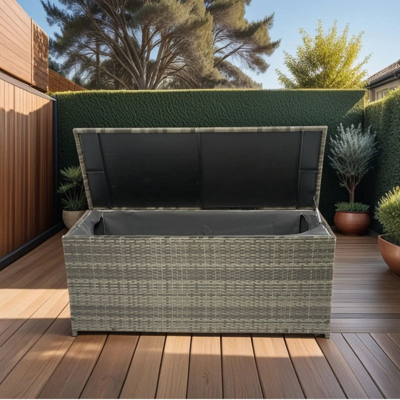 Outdoor Storage Box, Wicker Patio Deck Boxes With Lid, Outdoor Cushion Storage For Kids Toys, Pillows, Towel, Wicker by HouseOfZazla