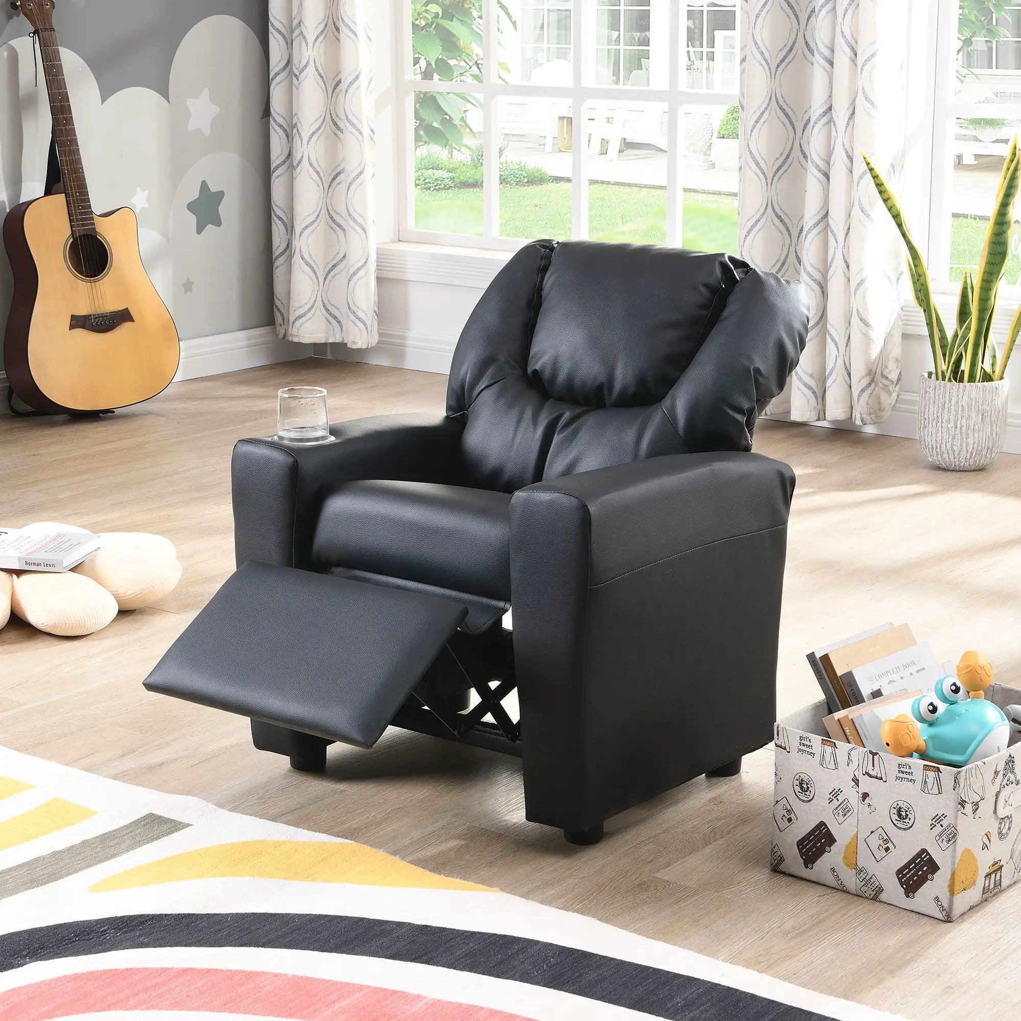 Sally Deluxe Kids Recliner Chair With Cup Holder - Black by Unique Piece Furniture