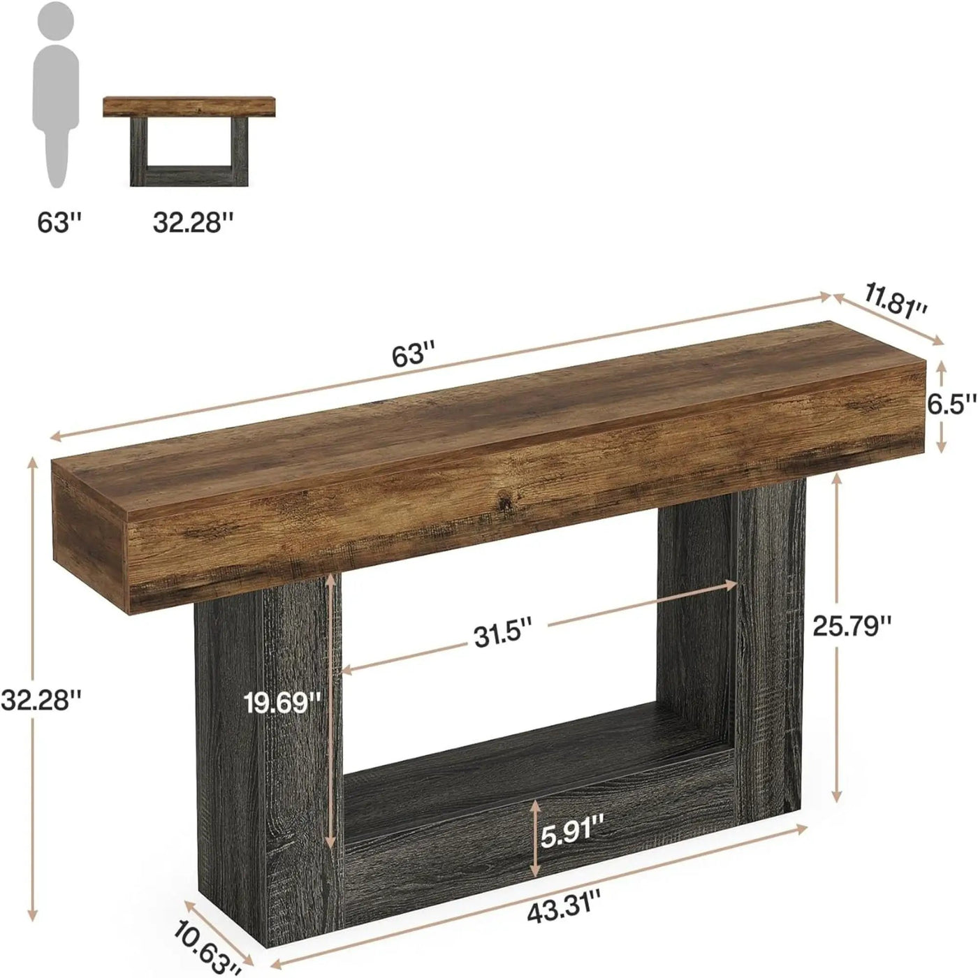 Console Table With 2 Tier Storage, U Shaped Base by HouseOfZazla