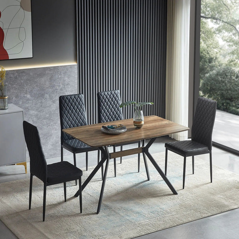 Modern Minimalist Style Dining Table MDF Wooden Top Metal Shelf Metal Heat Transfer Legs Leveling Feet For Dining Room Kitchen Office Table - Walnut / Black by Unique Piece Furniture