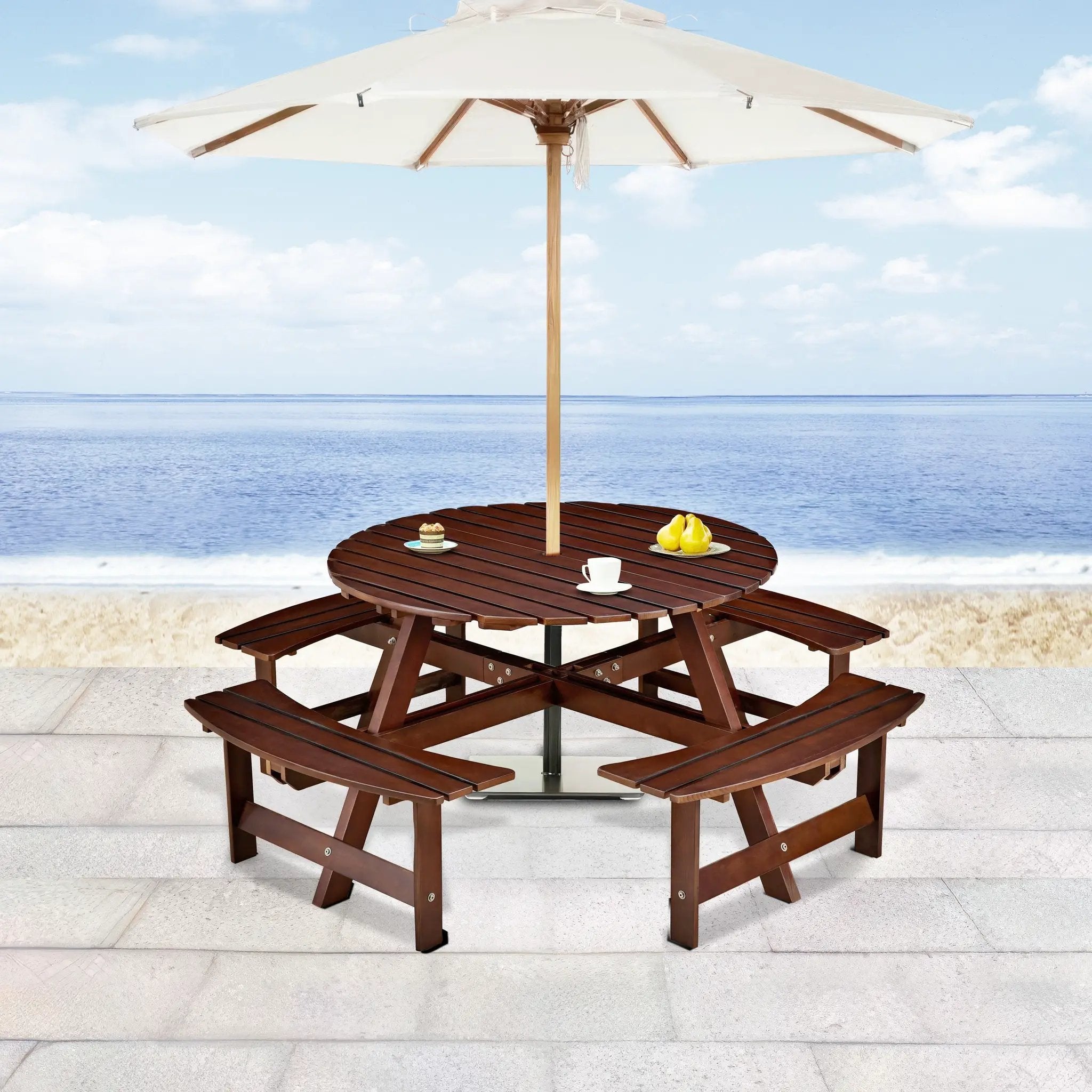 Outdoor 8 Person Round Picnic Table with Built-In Benches by HouseOfZazla