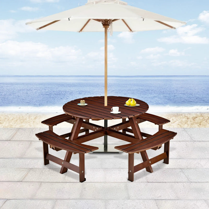 Outdoor 8 Person Round Picnic Table with Built-In Benches by HouseOfZazla