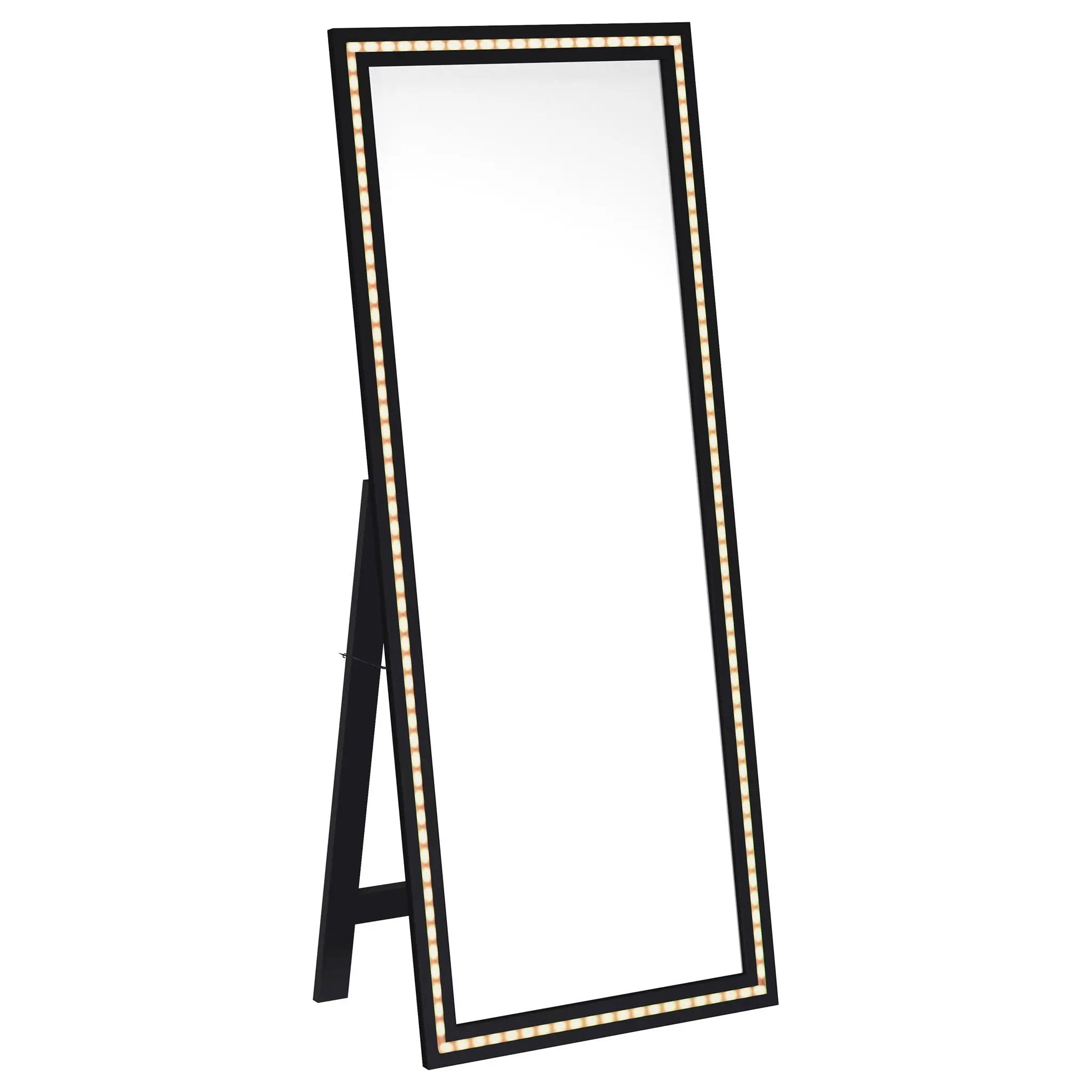 Windrose 28 x 67 Inch Tempered LED Standing Mirror Black by Unique Piece Furniture