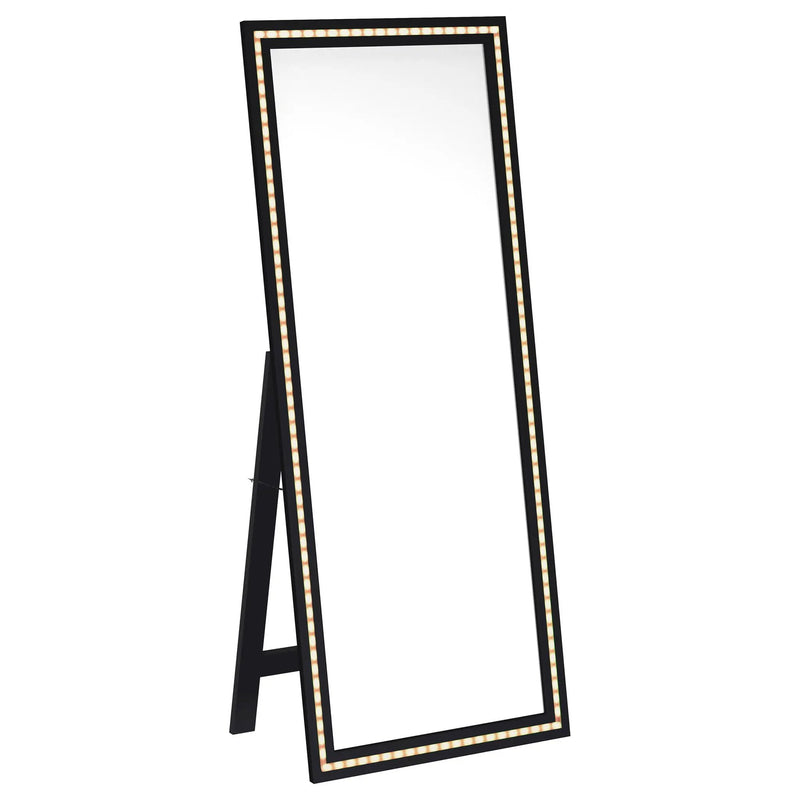 Windrose 28 x 67 Inch Tempered LED Standing Mirror Black by Unique Piece Furniture