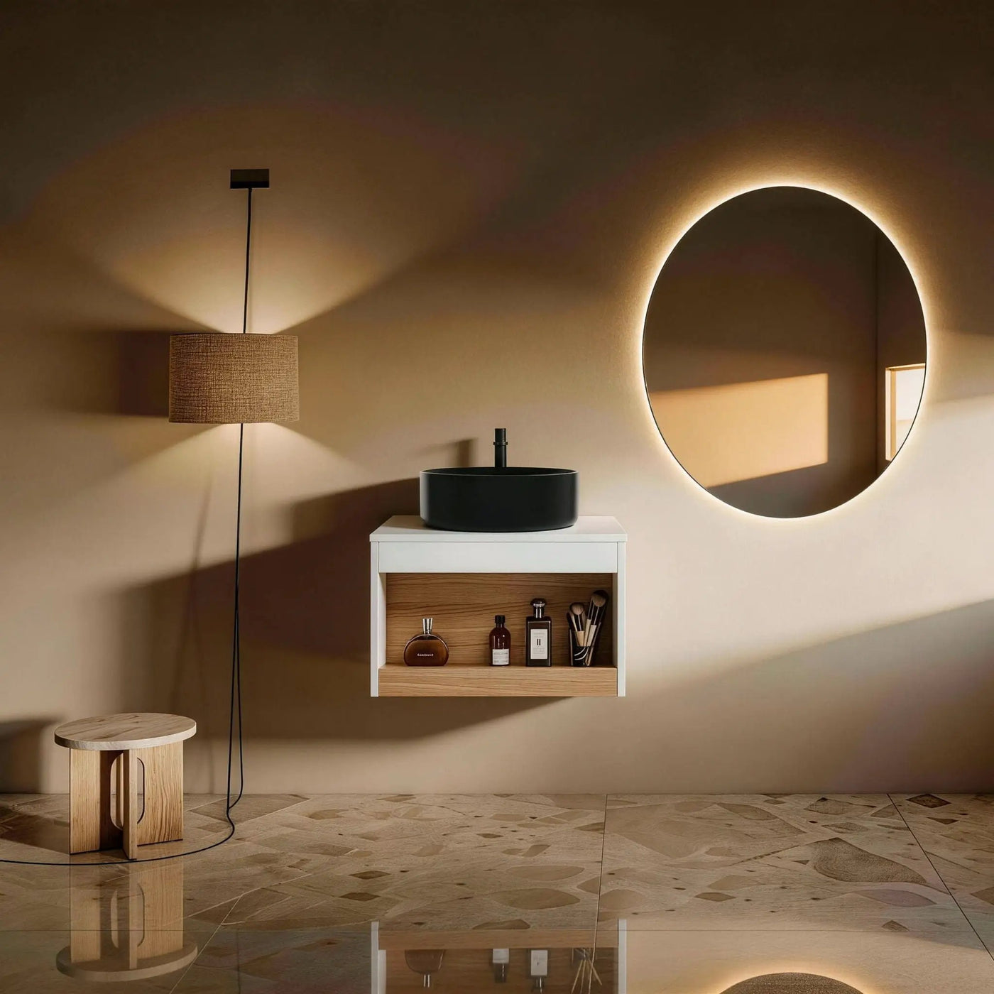 Floating Bathroom Vanity With Glossy Round Vessel Sink by HouseOfZazla