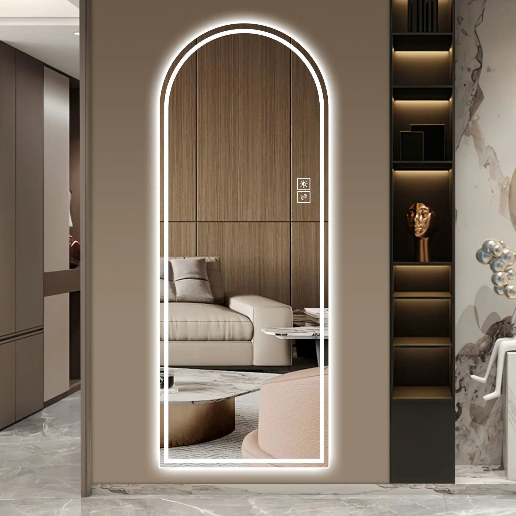 Arch Design LED Full Length Mirror, Dimmable, High Definition, Explosion Proof, 65" X 21" - Silver by HouseOfZazla