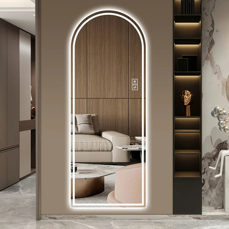 Arch Design LED Full Length Mirror, Dimmable, High Definition, Explosion Proof, 65" X 21" - Silver by HouseOfZazla