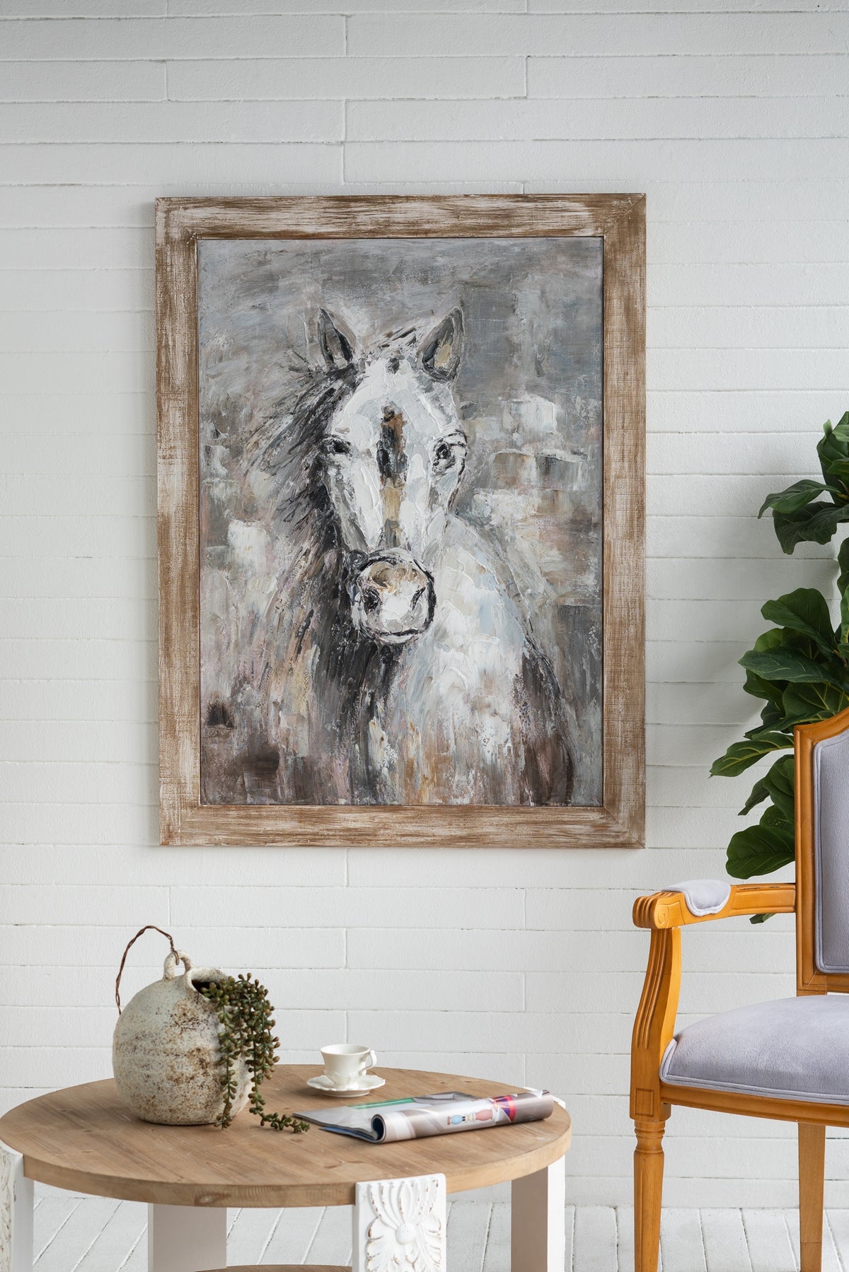 35.4x47.2x1.2" Hand-Painted White Horse Artwork by HouseOfZazla