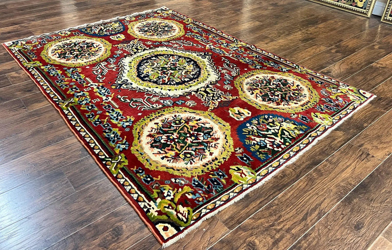 Persian Bakhtiari Rug 5x8, Wool Hand Knotted Antique Carpet, Red, Floral Oriental Rug, 5 x 8 Medium Sized Rug by Jewel Rugs