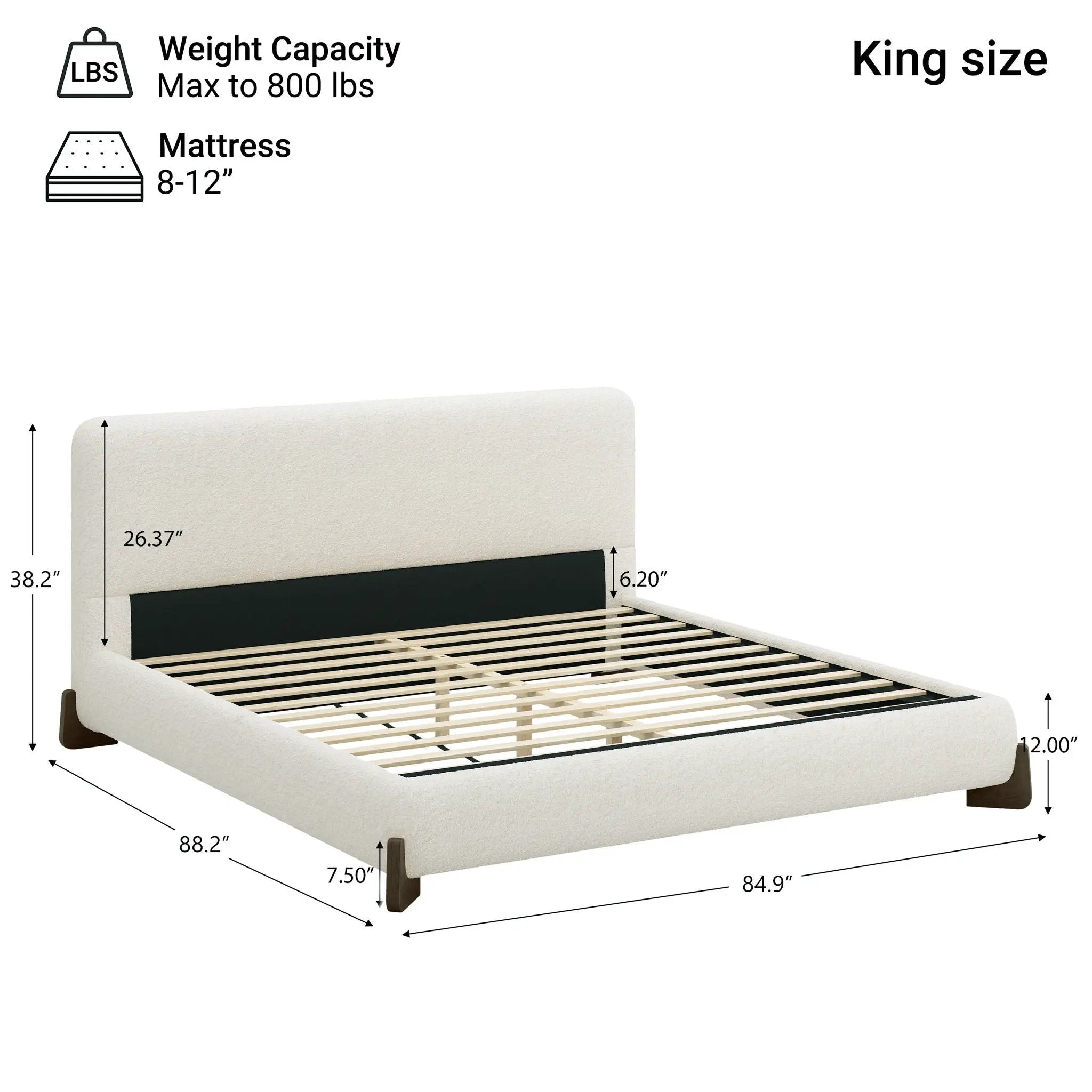 Elegant Boucle Upholstered Bed With Solid Wood Legs by HouseOfZazla