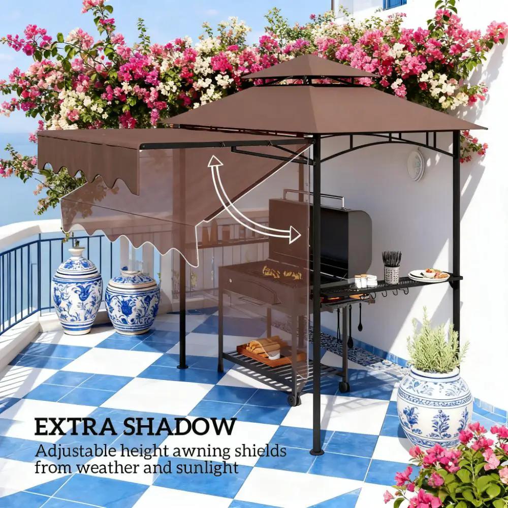 Outdoor Grill Gazebo 8' x 5' Gazebo Shelter with Side Awning by HouseOfZazla