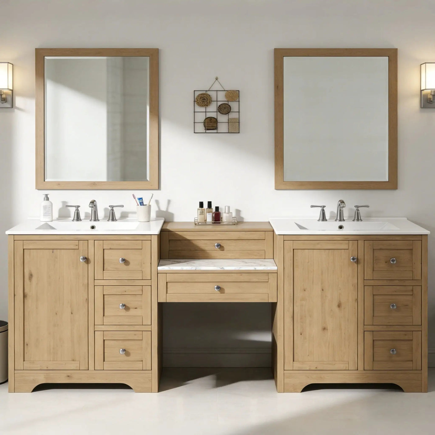 Double Sink Bathroom Vanity With Countertop, 2 Ceramic Sinks, 6 Drawers by HouseOfZazla