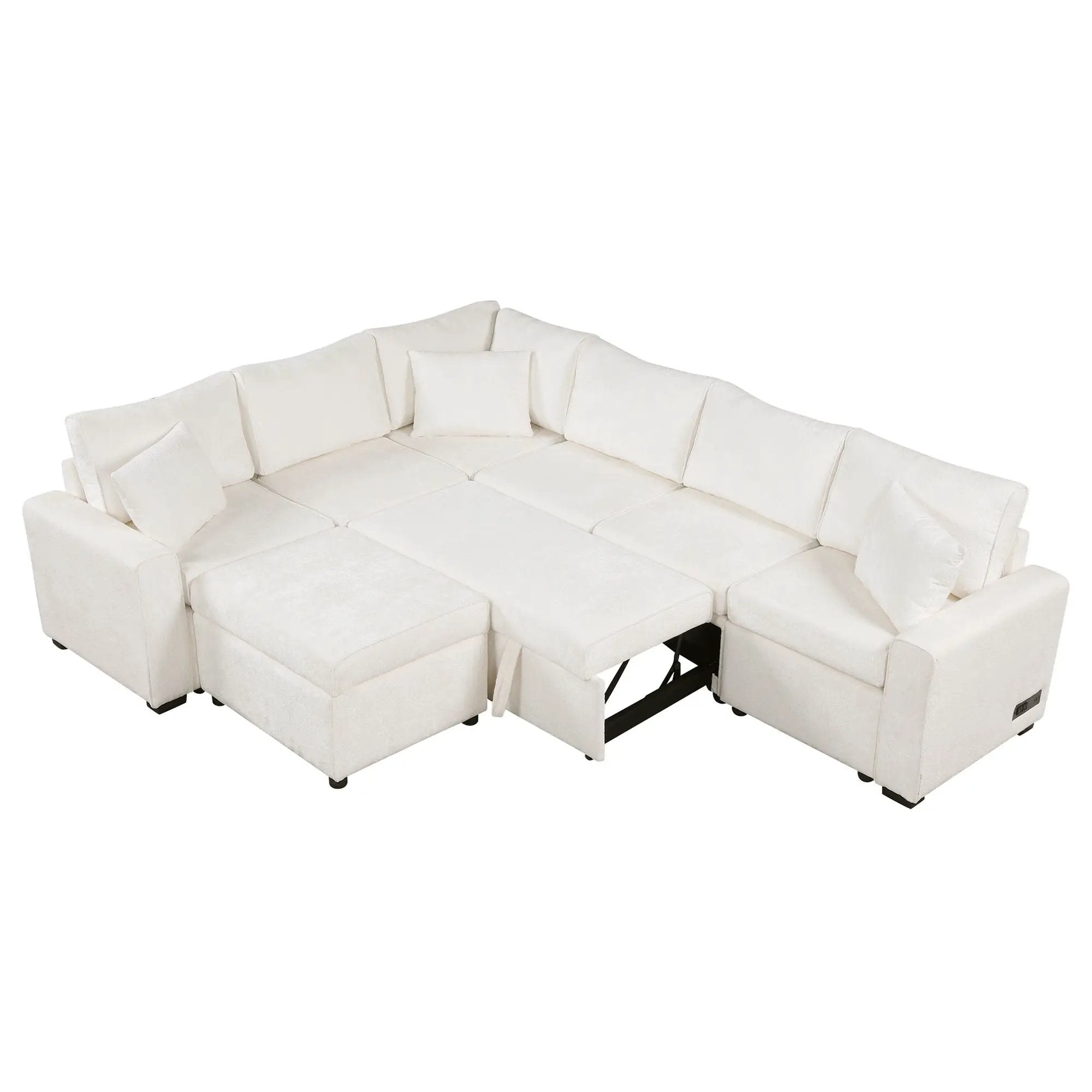 Sectional Sofa Pull-Out Sofa Bed Sleeper With A Storage Ottoman, Three Pillows And Charging Devices For Living Room by HouseOfZazla