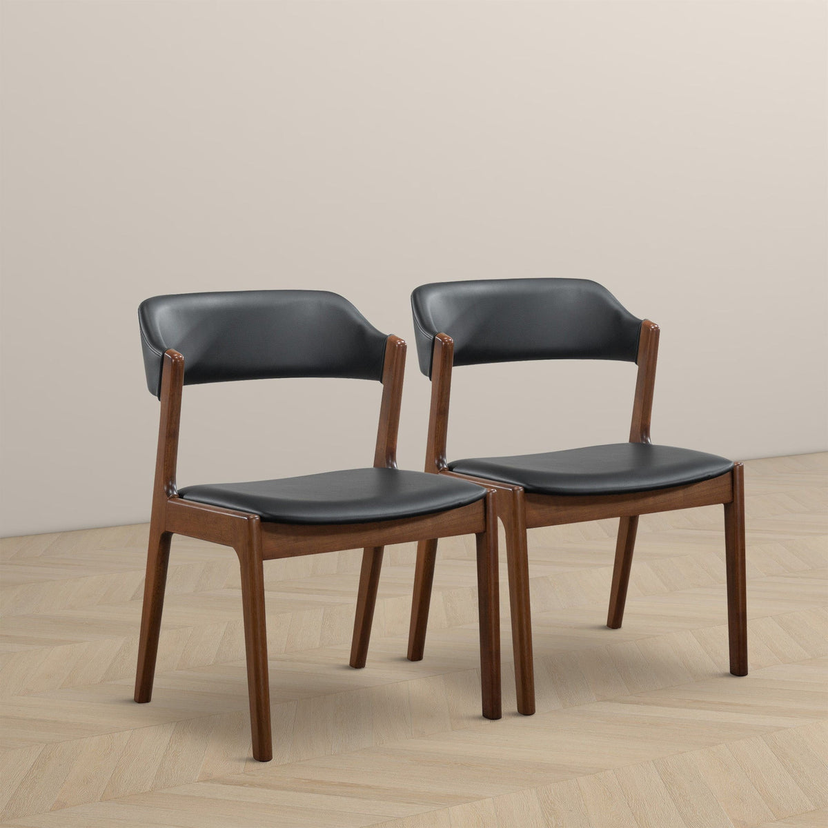 Enzo Dining Chair Set of 2 with Black Vegan Leather - Black / Brown, photo 2 of 13