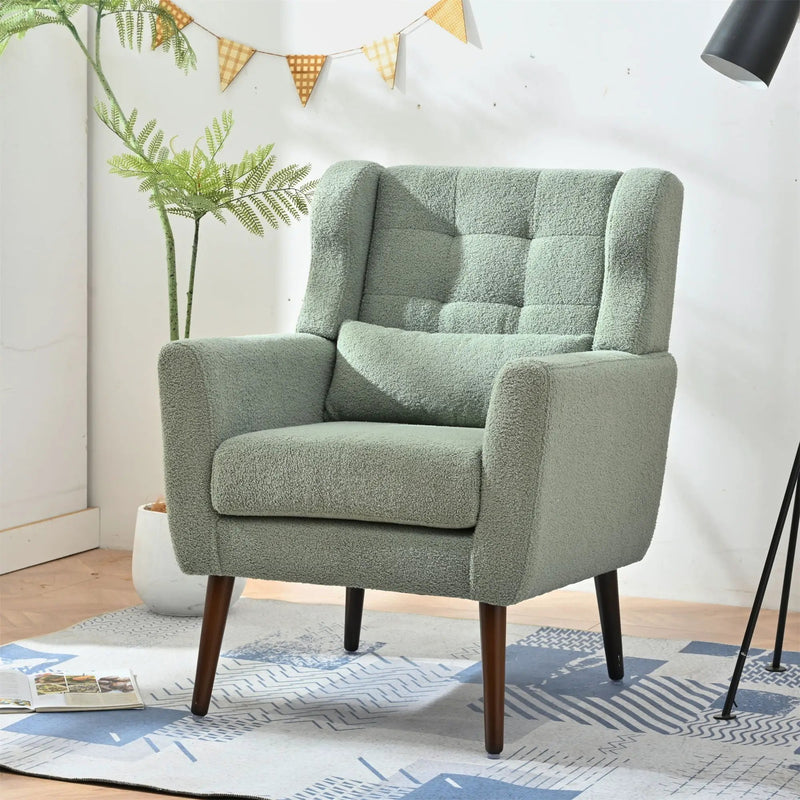 Modern Accent Chair, Teddy Fabric Living Room Chairs Comfy Reading Chair, Mid Century Accent Chair, Lounge Arm Chairs Armchair For Living Room Bedroom - Light Green by HouseOfZazla