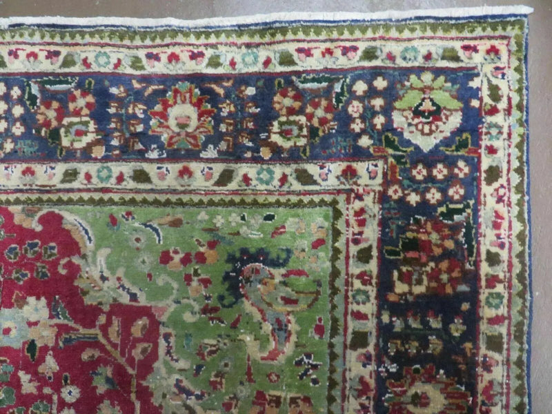 Persian Tabriz Rug 7x10, Red Blue and Green Rug, Allover Floral Medallion Rug, Hand Knotted Rug, Antique Rug 7 x 10 Vintage Wool Oriental Carpet by Jewel Rugs