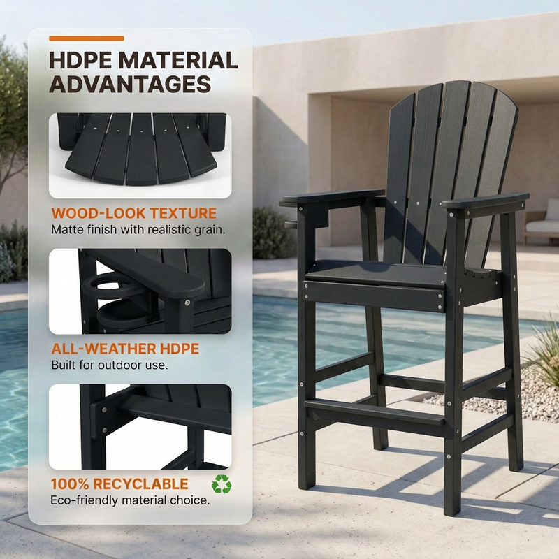 HDPE Bar Height Adirondack Chair with Cup Holder, photo 7 of 10