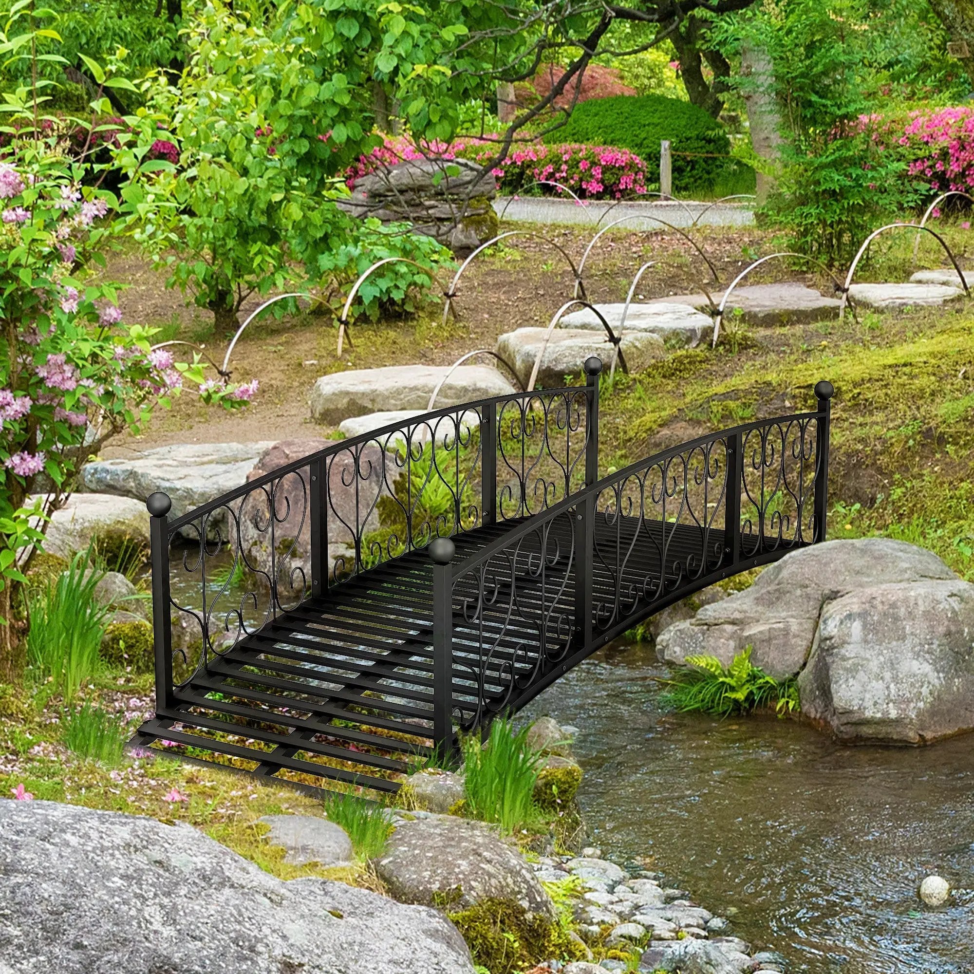 Outsunny 7' Metal Arch Garden Bridge with Safety Siderails by HouseOfZazla