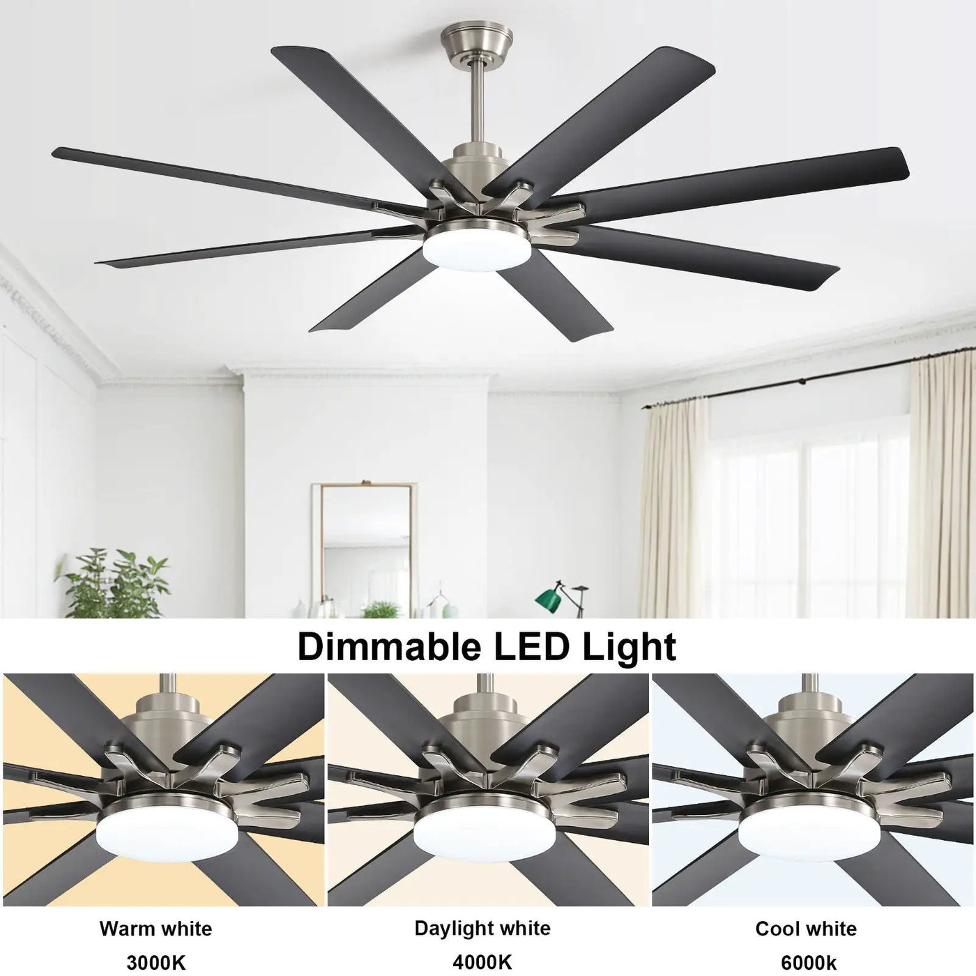 Ceiling Fan With Dimmable LED Light, 8 Blades, Reversible DC Motor, Remote Control by Unique Piece Furniture