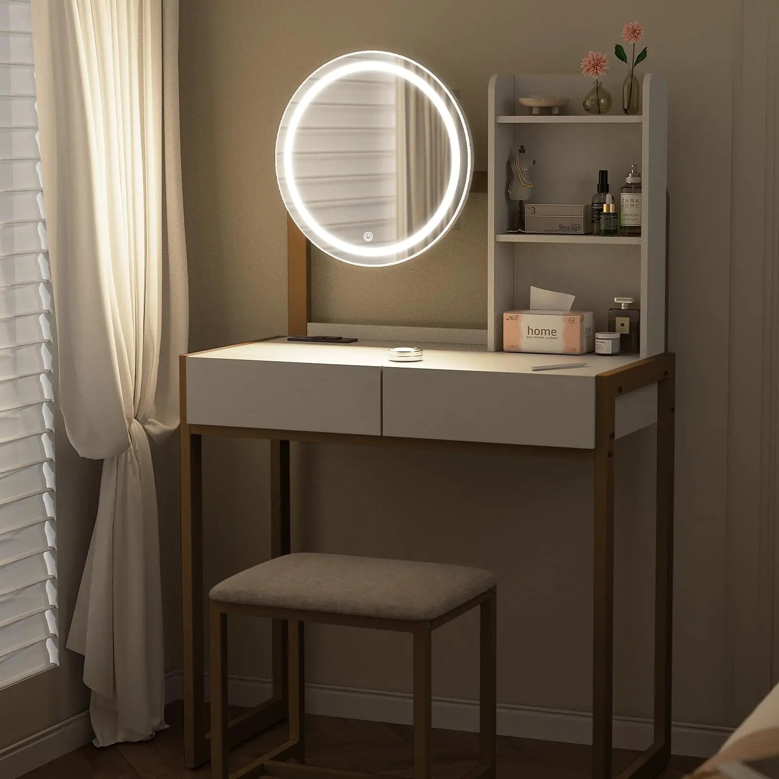 Small Vanity Desk with Mirror and Lights by HouseOfZazla
