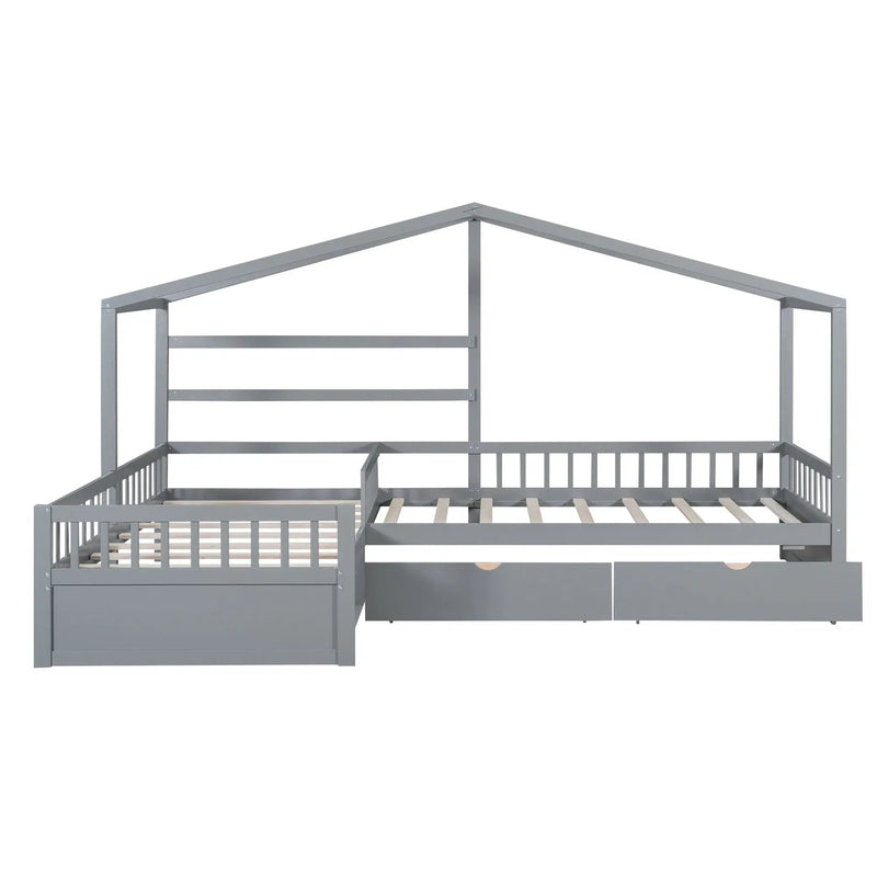 L Shape Platform Bed With 3 Storage Drawers by Unique Piece Furniture