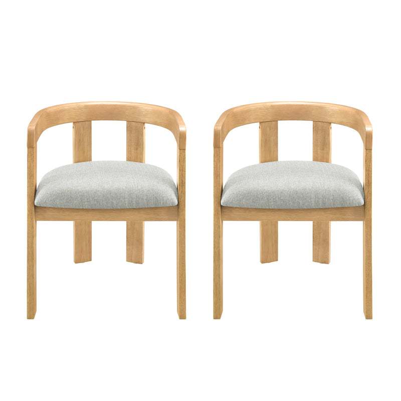 Modern Barrel Dining Chairs Set of 2 with Rubber Wood Frame - Grayish Green, photo 4 of 10