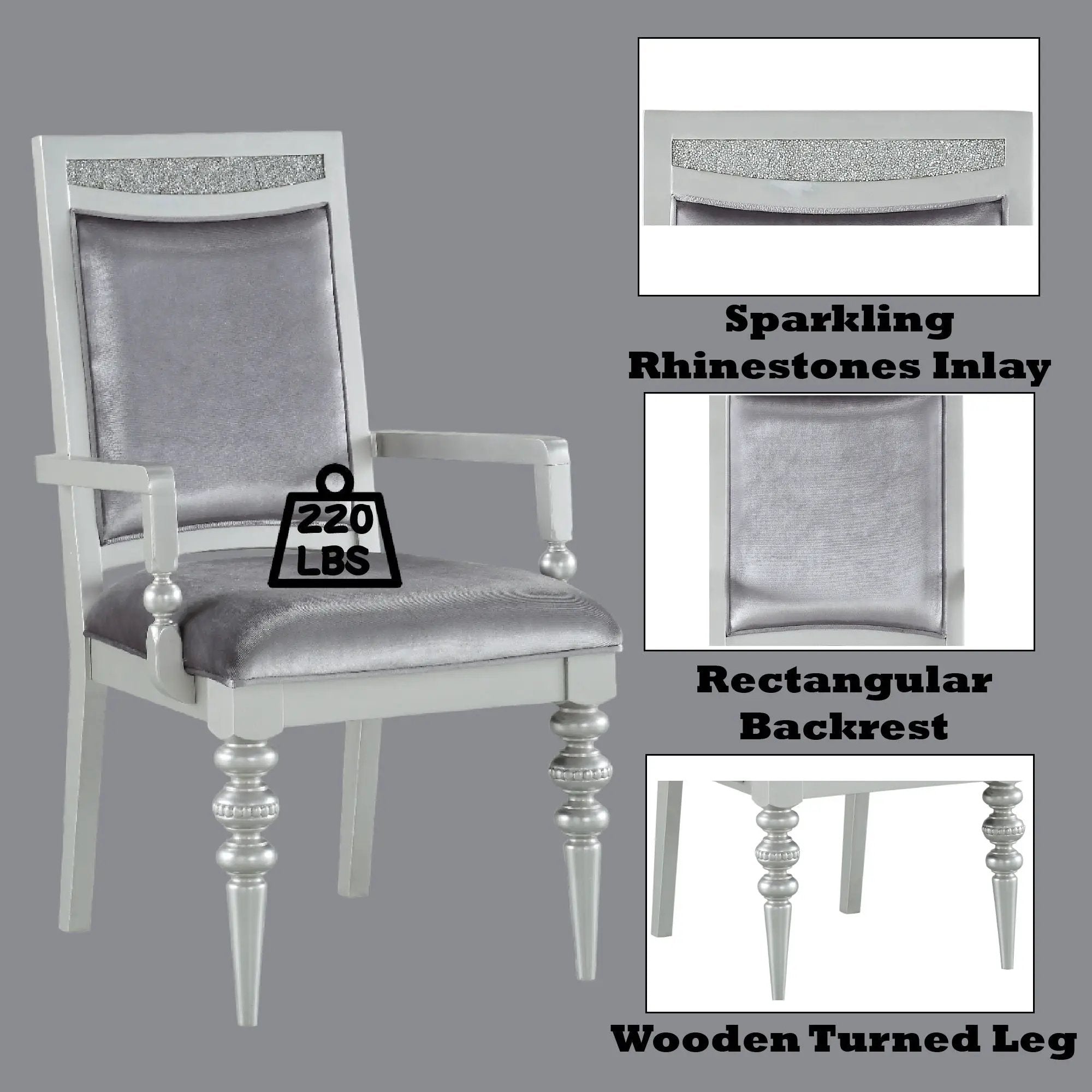 Maverick Arm Chair Set of 2 - Silver by HouseOfZazla