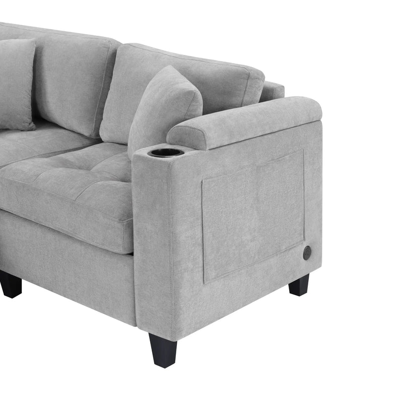 U Shaped Sectional Sofa, Corner Living Room Couch With Built In Cup Holders, Storage, USB Ports by HouseOfZazla