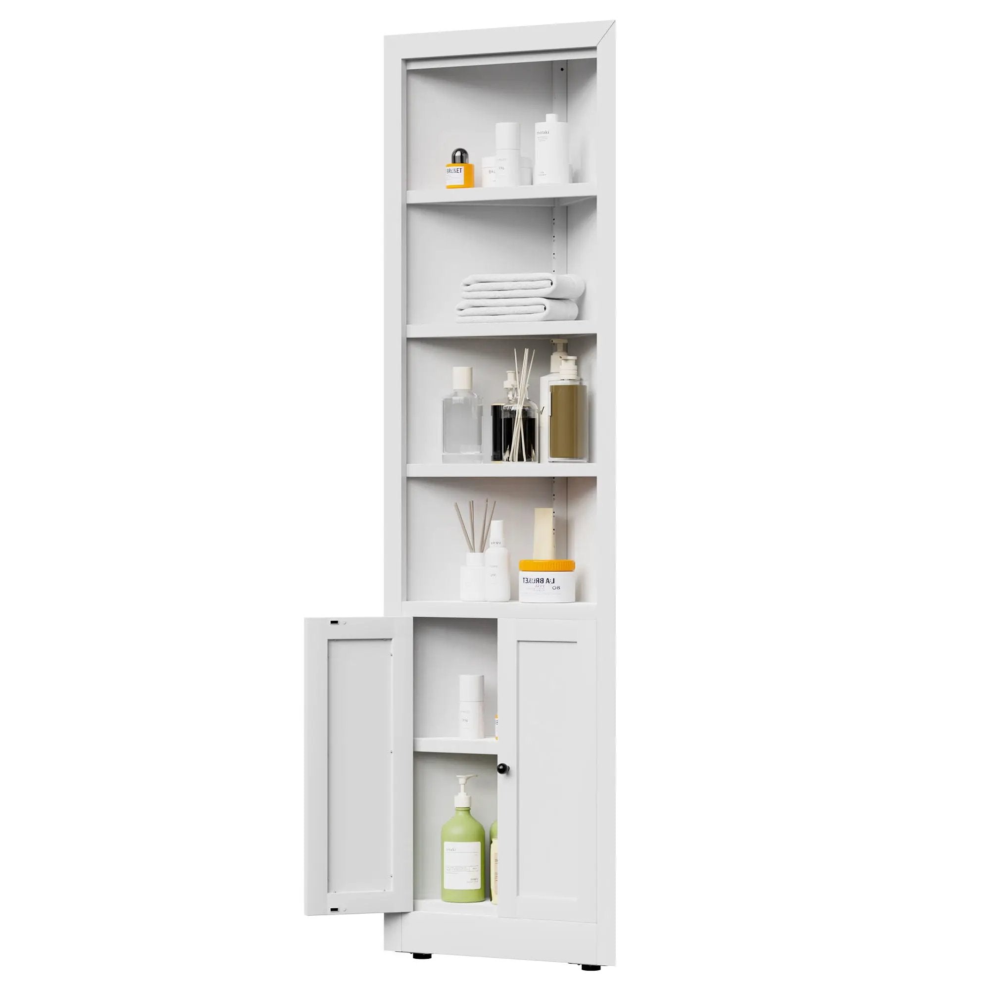 Tall Corner Storage Cabinet With 2 Doors, 5-Tier With Adjustable Shelves, Freestanding - White by HouseOfZazla