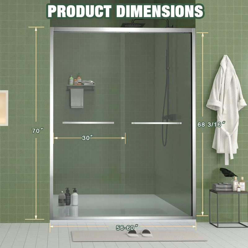 Aluminum Frame Double Sliding Shower Door (56-60"x70") by HouseOfZazla